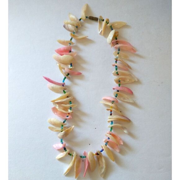 Vtg 80s Pastel Shell Necklace Chunky Mother Of Pearl Seashell Beach Coastal. - Picture 12 of 16